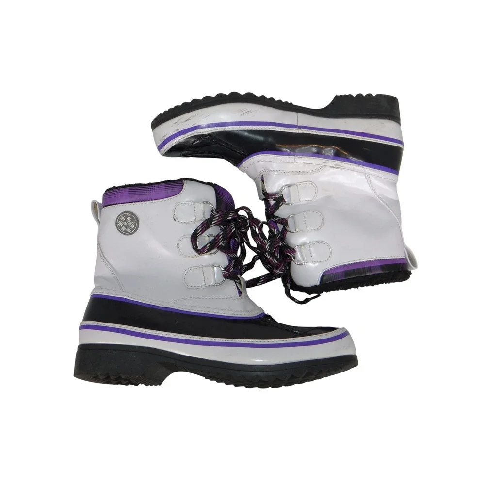 Sporto Flora Women 7M Snow Boots White Black Purple Faux Fur Duck Boots 121879